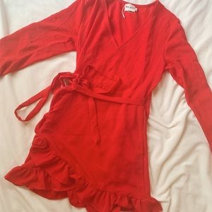 Red Tie Wrap Dress